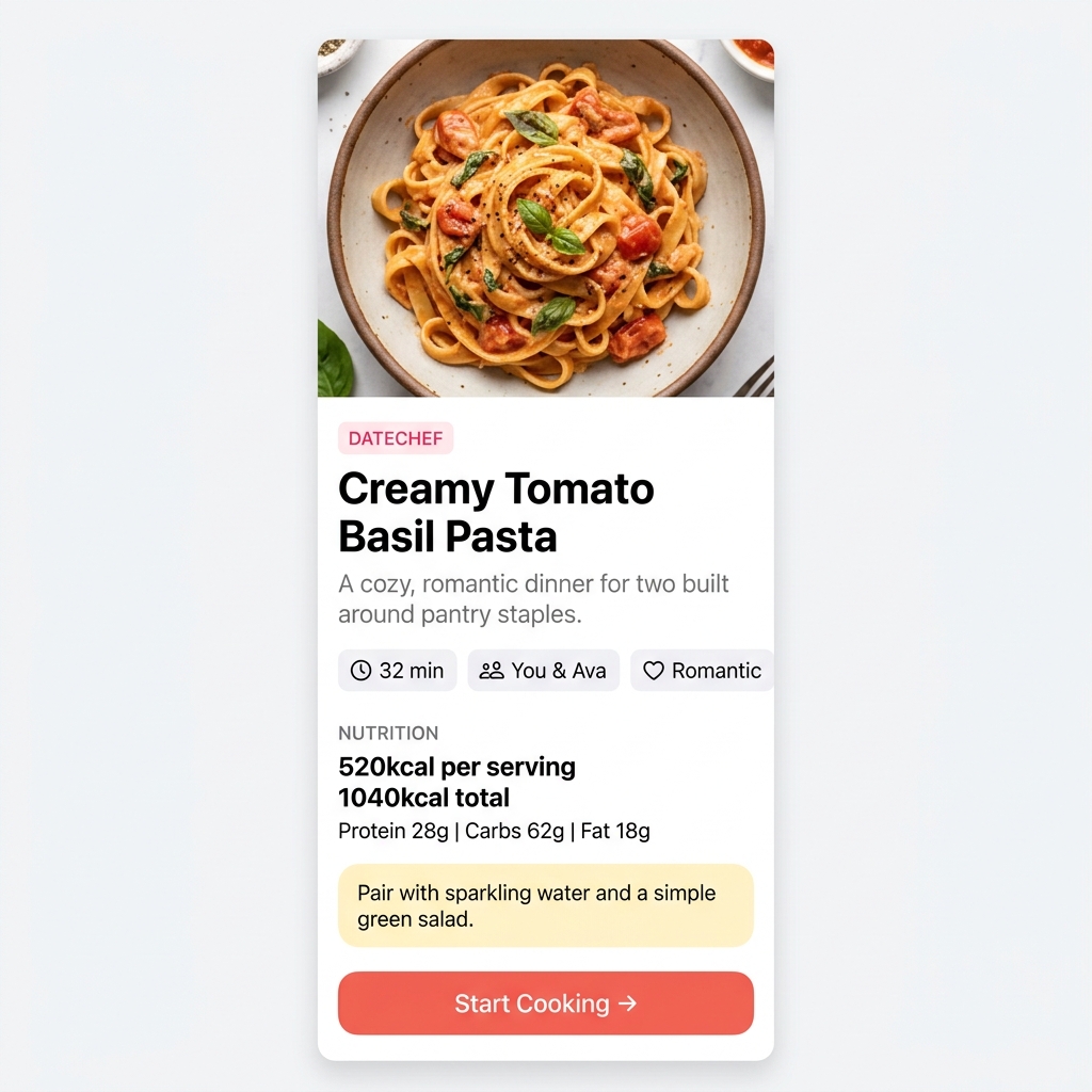 DateChef recipe detail screen